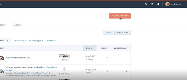 HubSpot Instagram Integration: create social post